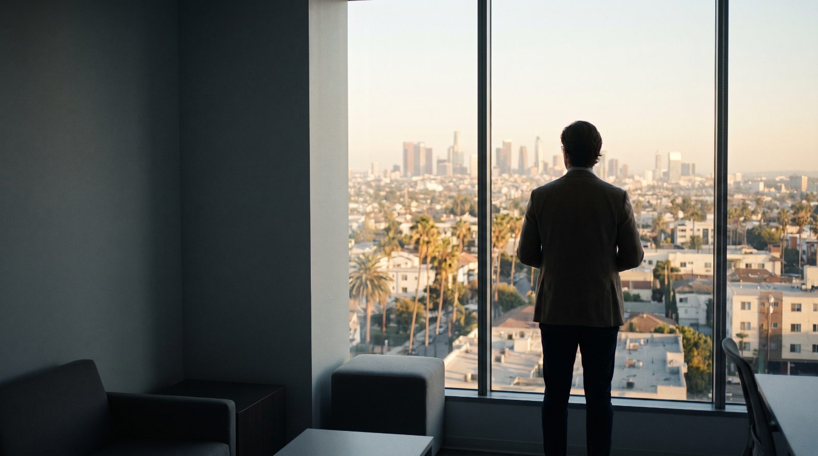 Person looking out over a Southern California city while recovering from an injury